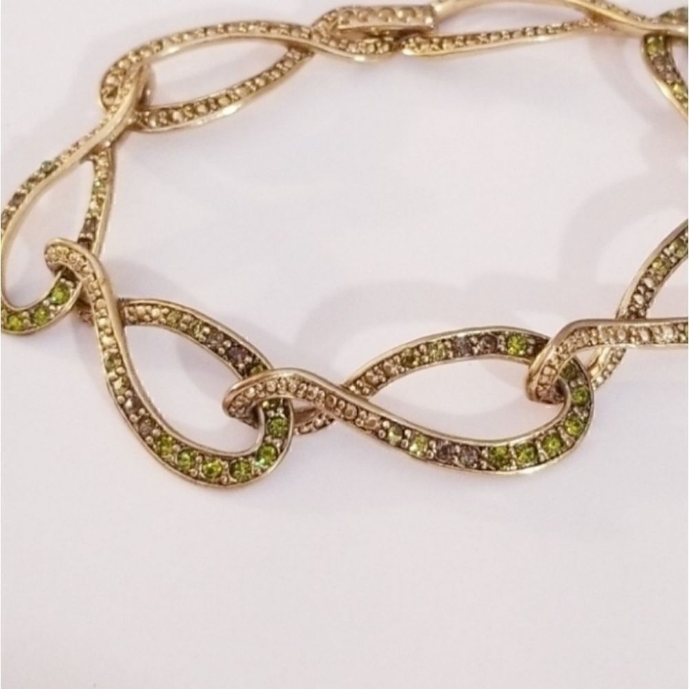 Vintage signed Gold peridot marcasite infinity link bracelet